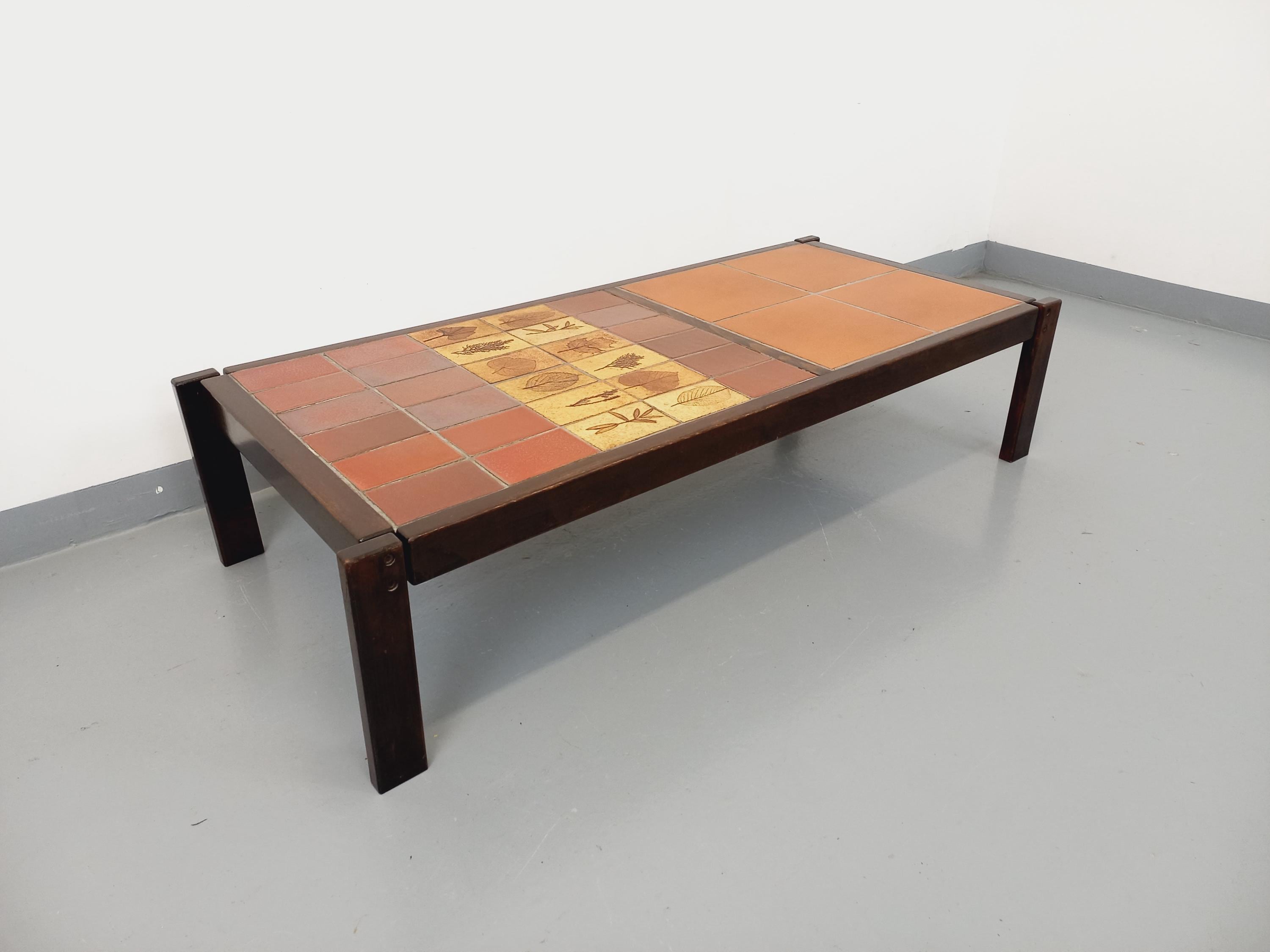 Vintage Roger Capron Coffee Table in Dark Wood and Vallauris