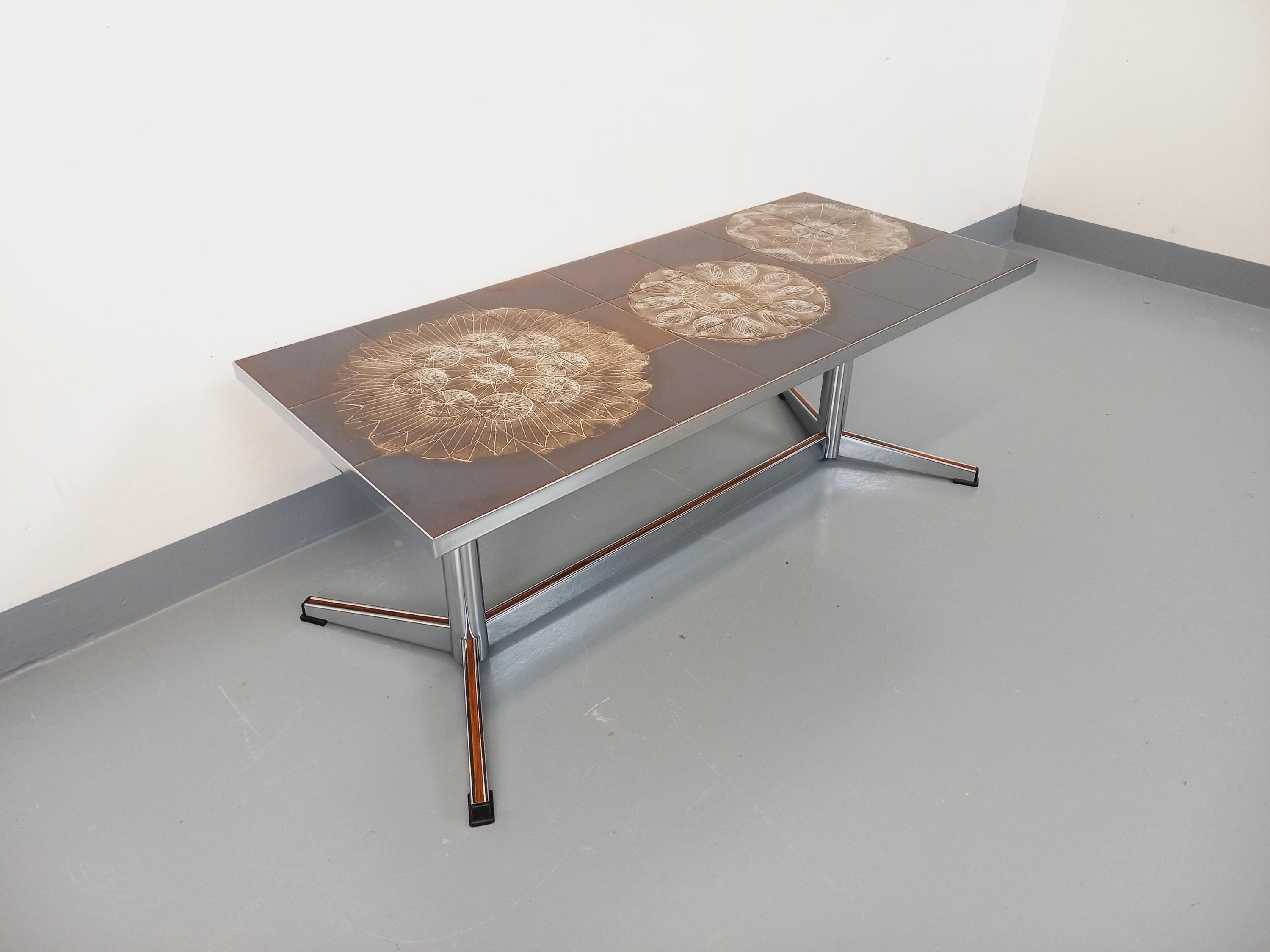 Table Basse Vintage Années 70 Chrome Roulettes Avec Rangement - Rare