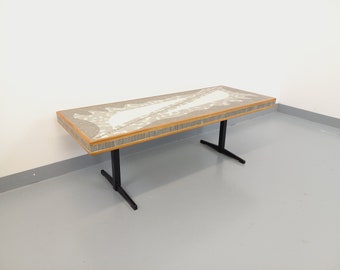 Table basse vintage Berthold Müller en mosaïque, bois et métal des années 50 60