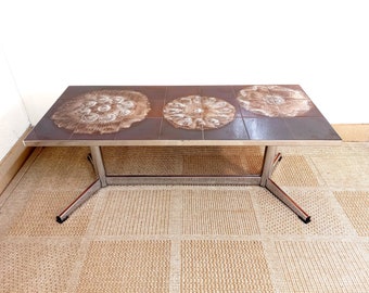 Vintage 70s coffee table in ceramic and chrome metal