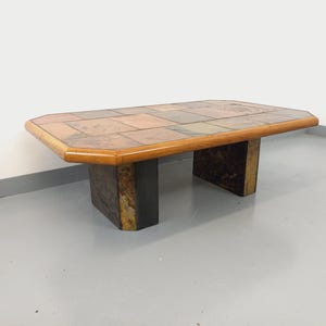 Vintage Brutalist Stone and Oak Coffee Table from the 70s 80s