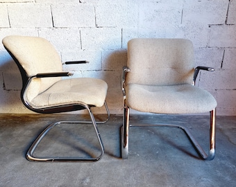 Steelcase-Sessel mit Armlehnen aus verchromtem Metall und Wollstoff aus den 70er Jahren
