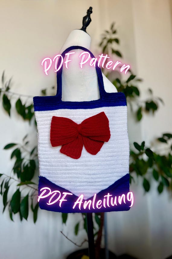 Moonlight Bow Crochet Tote – Handmade Kawaii Style Bag With  display picture 3
