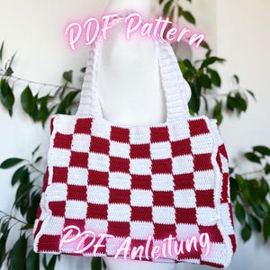 Checkered Retro Tote – Crochet Pattern | Scandi Style Shopper | 90s Aesthetic | Checkered Pattern DIY PDF