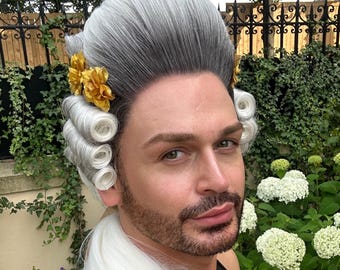 Herrperuk i rokoko-stil med hästsvans: Stylad peruk med spets framtill för Versailles etc. - Beställningsvara