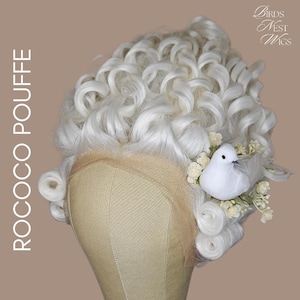 White 18th Century Wig with Birds and Pearls - In the style of The Great, Bridgerton, Georgian & Rococo Eras - Ready to Ship