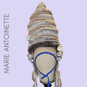 White-Grey Marie Antoinette Wig with Winding Pearls and Ornamental Cage - Ready to Ship - Perfect for Versailles, Carnevales, Costume Balls