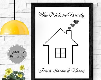 Personalised New Home Gift, Valentine Gift, Birthday,  Easter, Housewarming Gift, Moving Home, Family Name Print, New Couple Gift,  DIGITAL