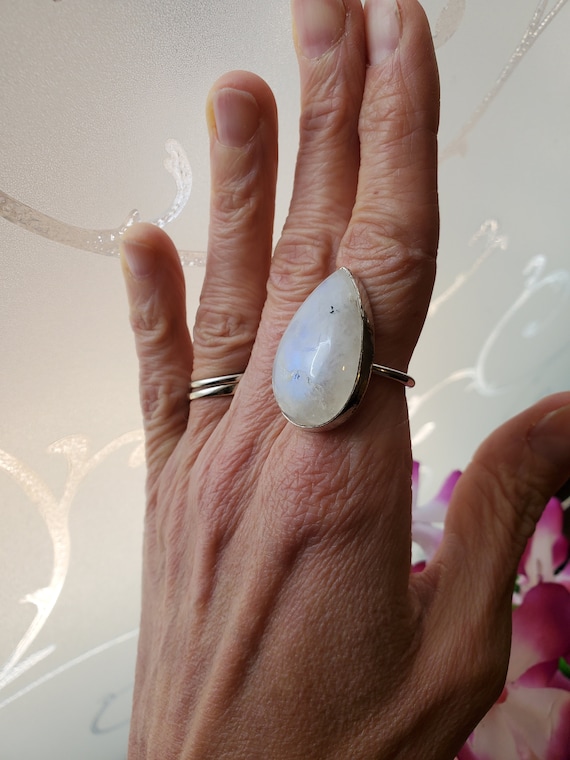 Gorgeous Large Rainbow Moonstone Sterling Silver … - image 6