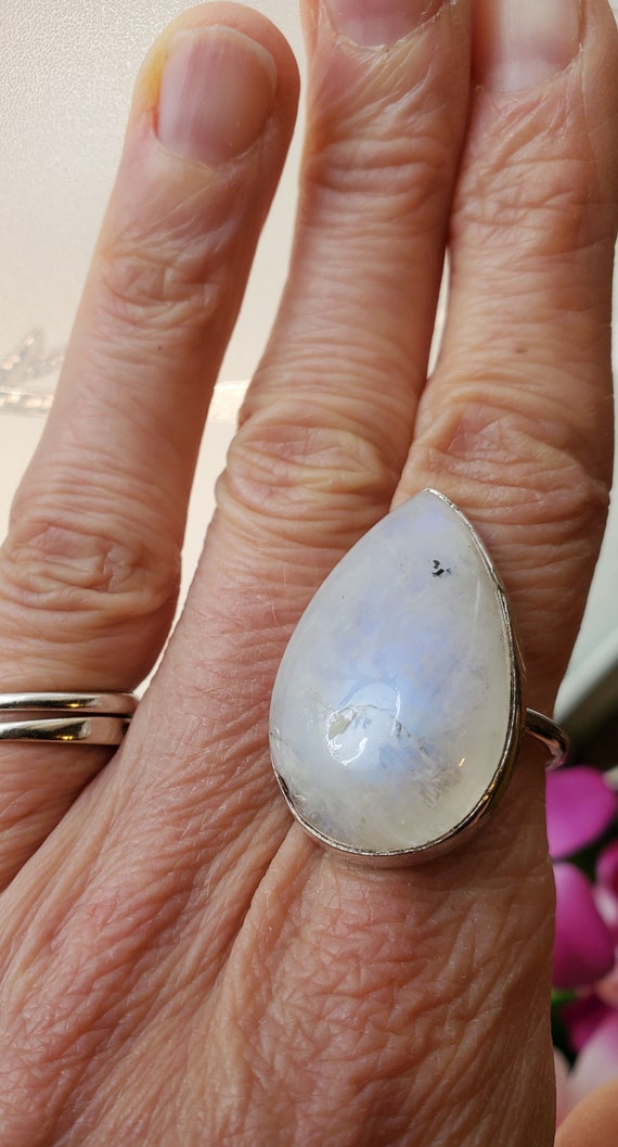 Gorgeous Large Rainbow Moonstone Sterling Silver … - image 2
