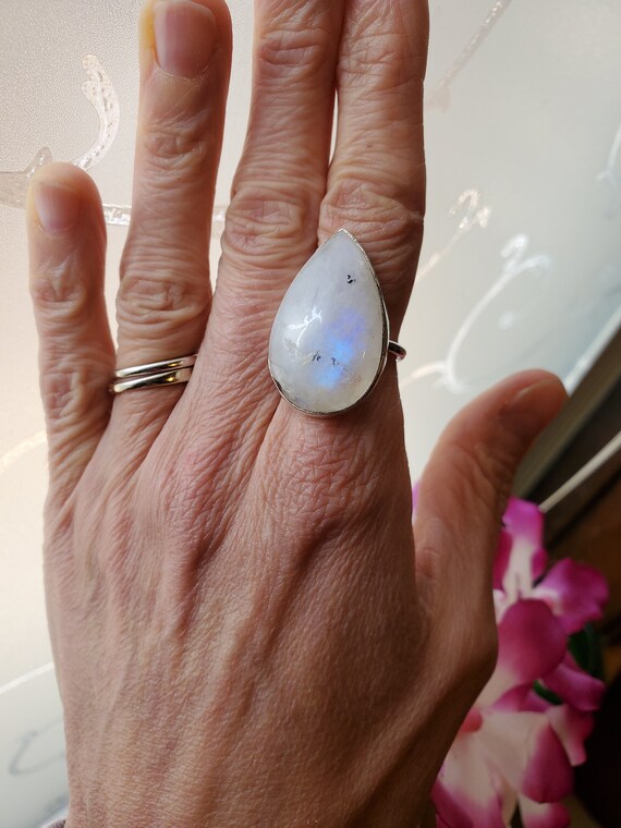 Gorgeous Large Rainbow Moonstone Sterling Silver … - image 7