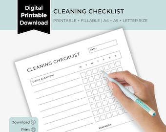 Checkliste zum Ausdrucken, Reinigungsplaner, Hausarbeit, tägliche Reinigung, wöchentliche Reinigung