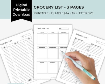 Liste de courses imprimable, planificateur d'épicerie, planificateur de liste de courses, liste de contrôle des prix d'épicerie
