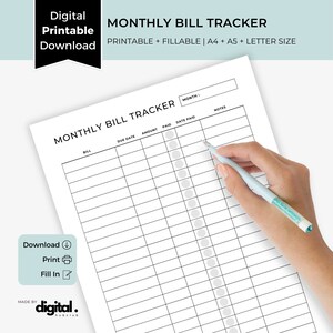 Monatlicher Bill Tracker zum Ausdrucken, Rechnungszahlungsplaner, Finanzorganisator, Budget Tracker
