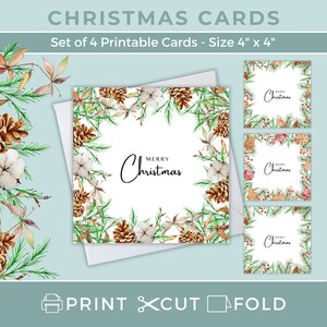 Set di 4 cartoline di Natale stampabili, cartolina di buon Natale, stampa a casa, download stampabile digitale
