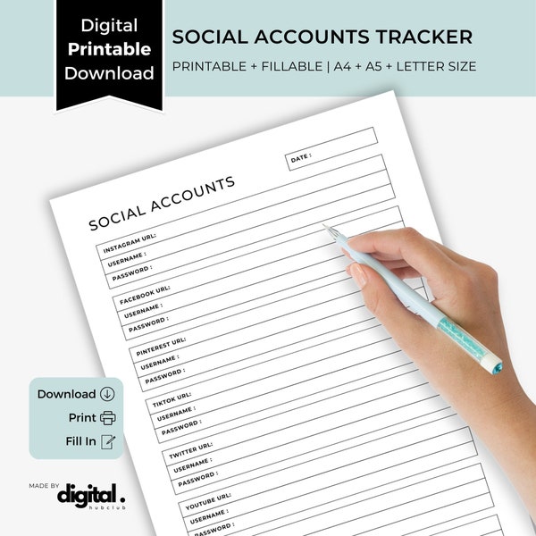 Social Accounts Tracker, Login Tracker, Password Tracker, Password Keeper, Social Media Login Tracker