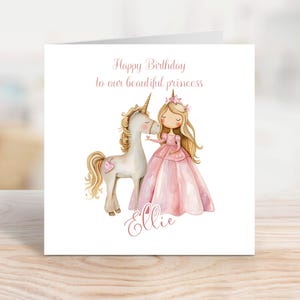 Cartão de aniversário de unicórnio personalizado, lindo cartão personalizado de princesa, cartão de aniversário editável para meninas, cartão de aniversário para impressão, EBC0028