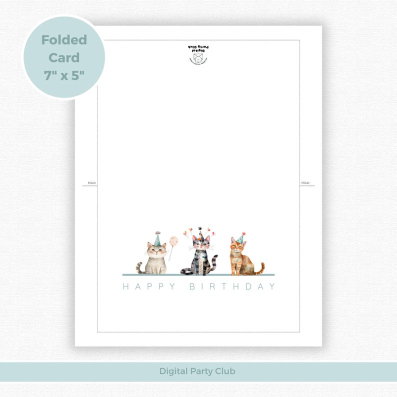 Cat Printable Birthday Card - Cute Kitty Greeting Digital Download ...