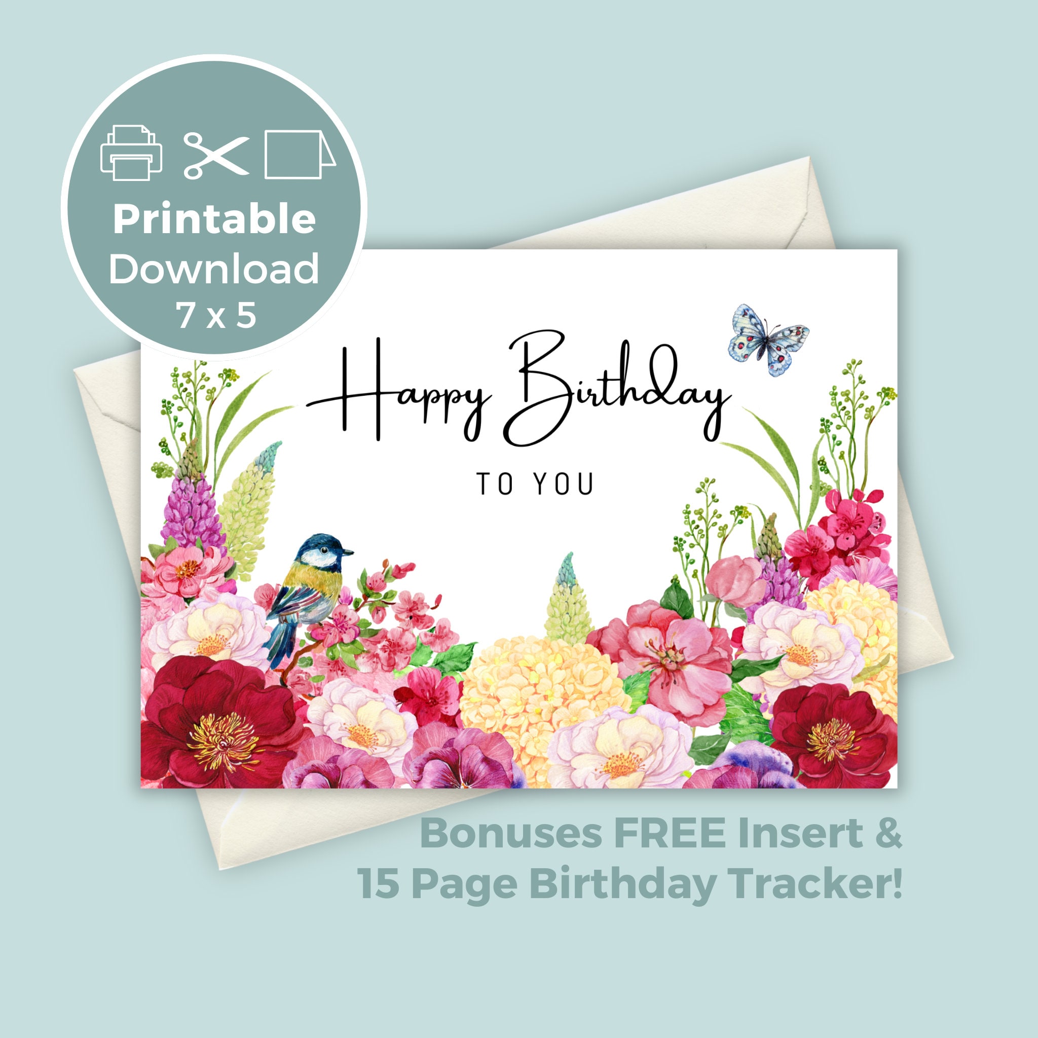 Printable Birthday Card With Flowers, Happy Birthday Card Printable ...