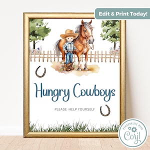 Hungry Cowboy Printable Sign - Saddle Up Rodeo Birthday Party Decor, Wild West Ranch Food Sign Instant Download IN0010