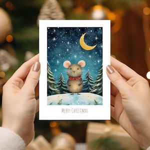 Carte de Noël imprimable 5 x 7 | de voeux mignonne de vacances de souris | Téléchargement numérique festif