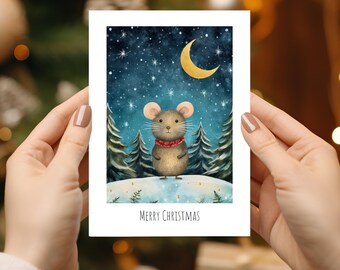 Carte de Noël imprimable 5 x 7 | de voeux mignonne de vacances de souris | Téléchargement numérique festif