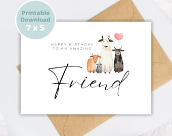 Printable Birthday Card for Friend, Adorable Cute Cow Illustration, Cute and Fun Birthday Greeting Card, BC0047