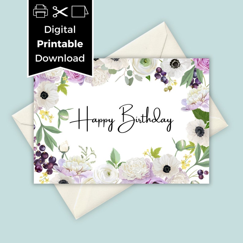 Printable Birthday Card With Flowers Floral Birthday Card - Etsy