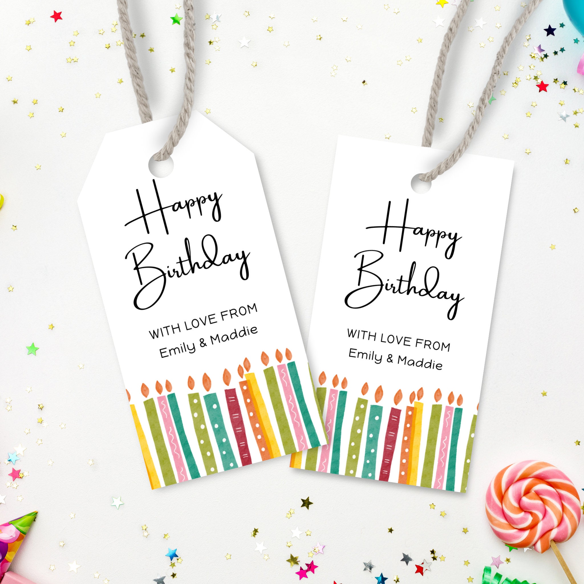 Editable Happy Birthday Gift Tag With Candles, Gift Tag Print at Home Instant Download Etsy