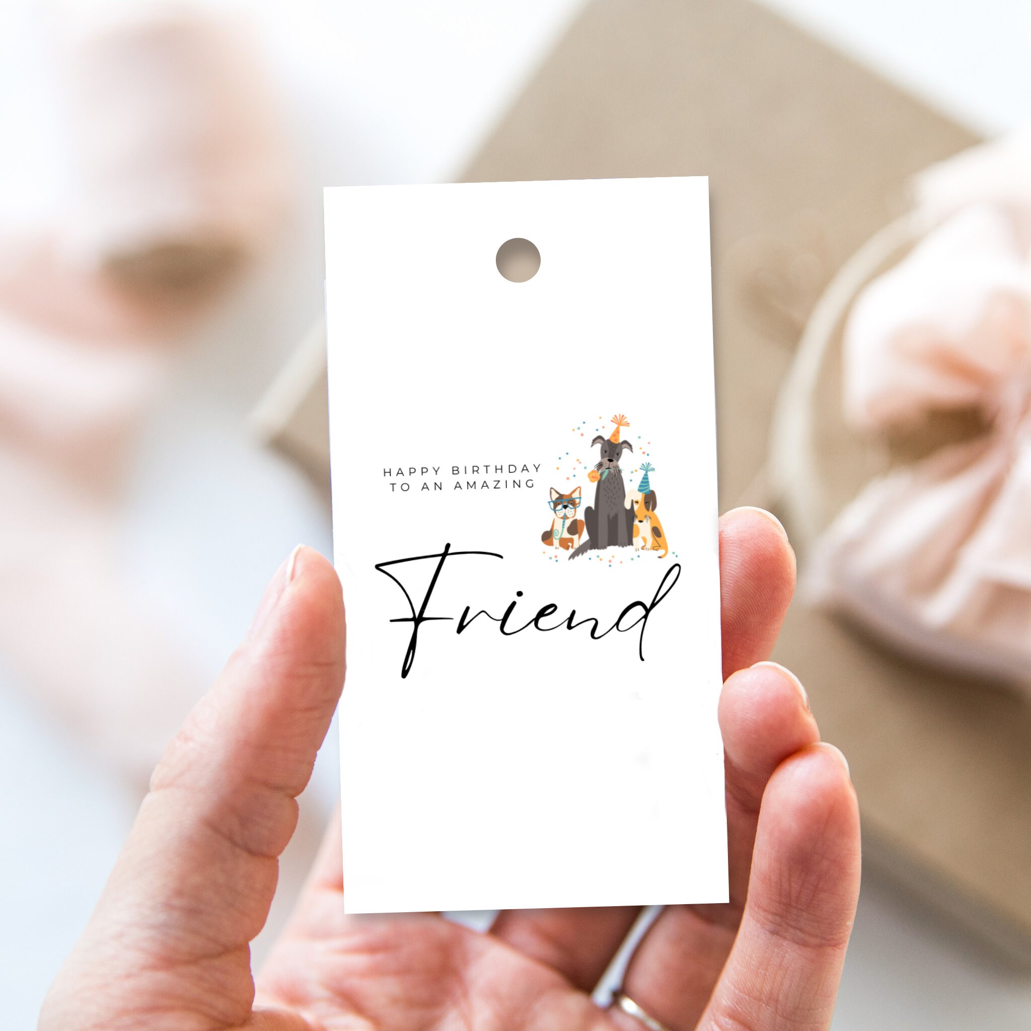 Printable Birthday Gift Tag for Friend, Cute Dog Design, Digital ...