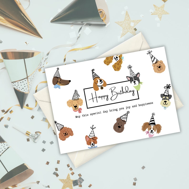 Dog Birthday Card Printable, Cute Canine Greeting Card, Birthday Card
