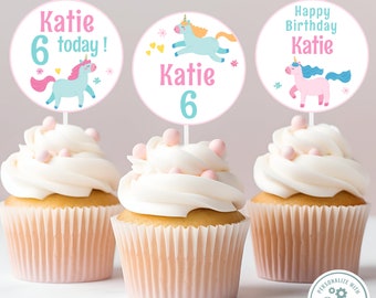 Bearbeitbare Einhorn Geburtstag Cupcake Toppers Prinzessin Party Kuchen Toppers Magische Einhorn Vorlage Druckbare Sofortiger Digitaler Download IN0009