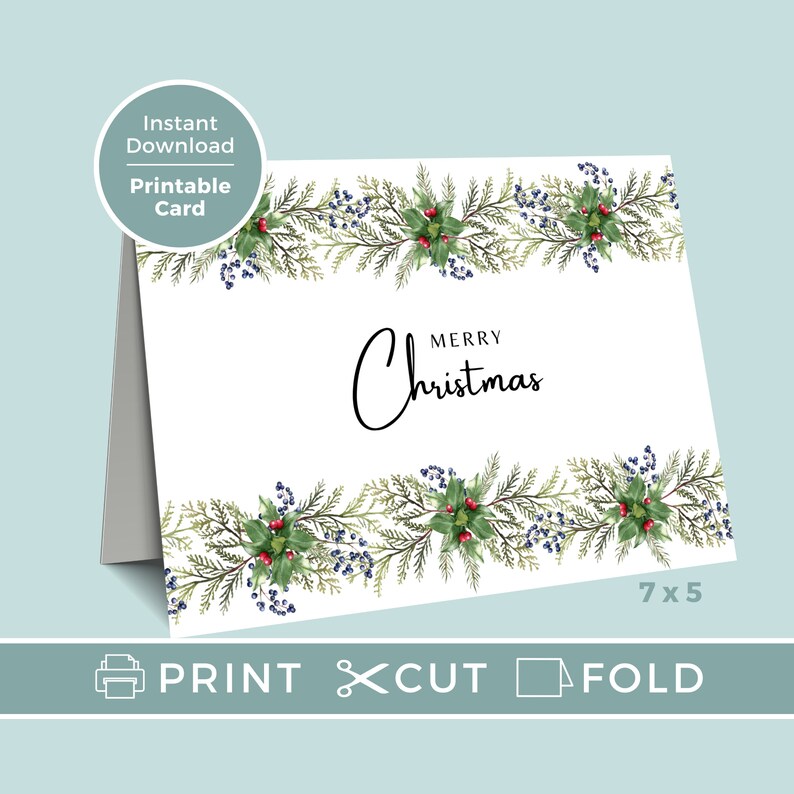 Christmas Card Digital Download Printable, Merry Christmas Card Print