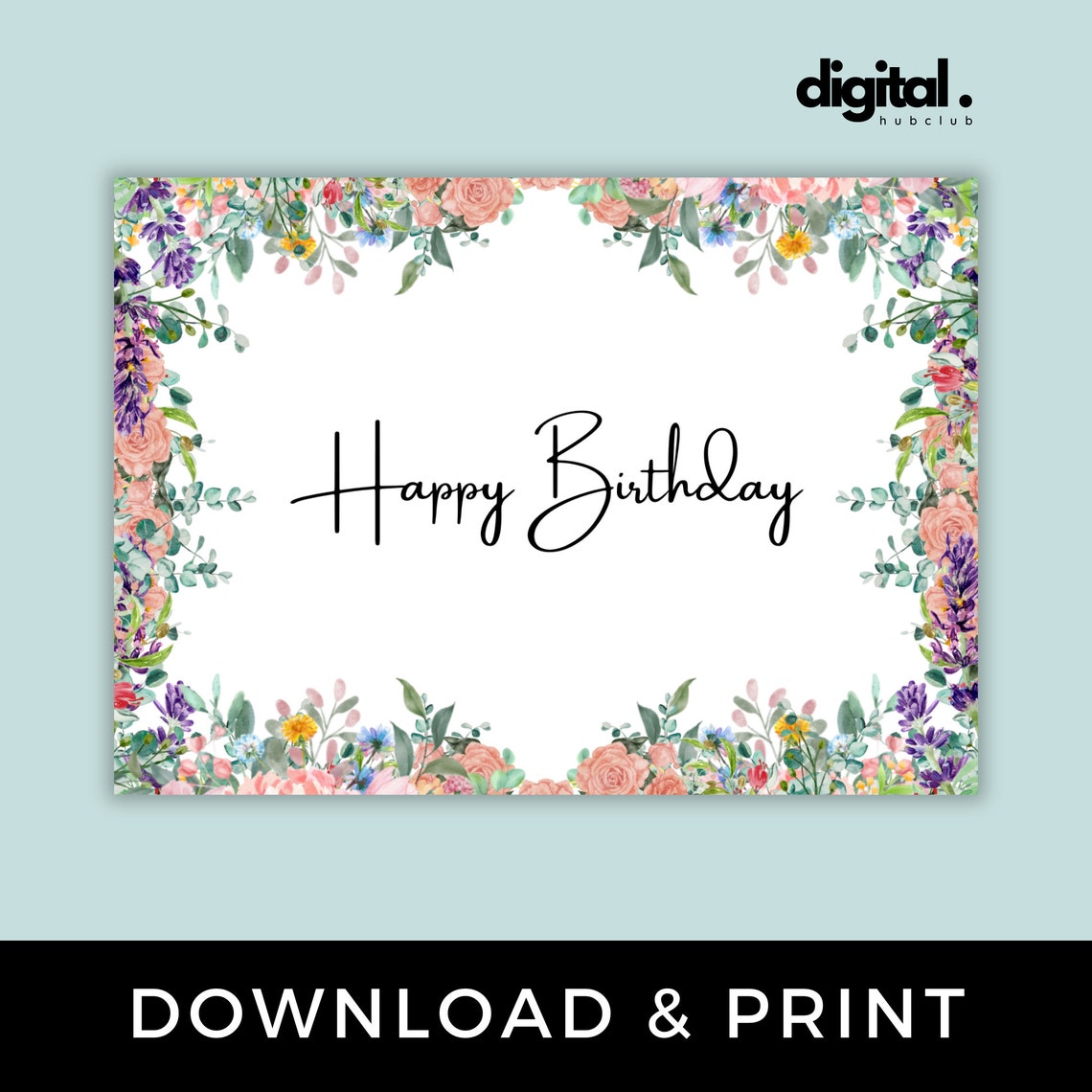 Birthday Card Printable With Flowers Birthday Card Floral - Etsy
