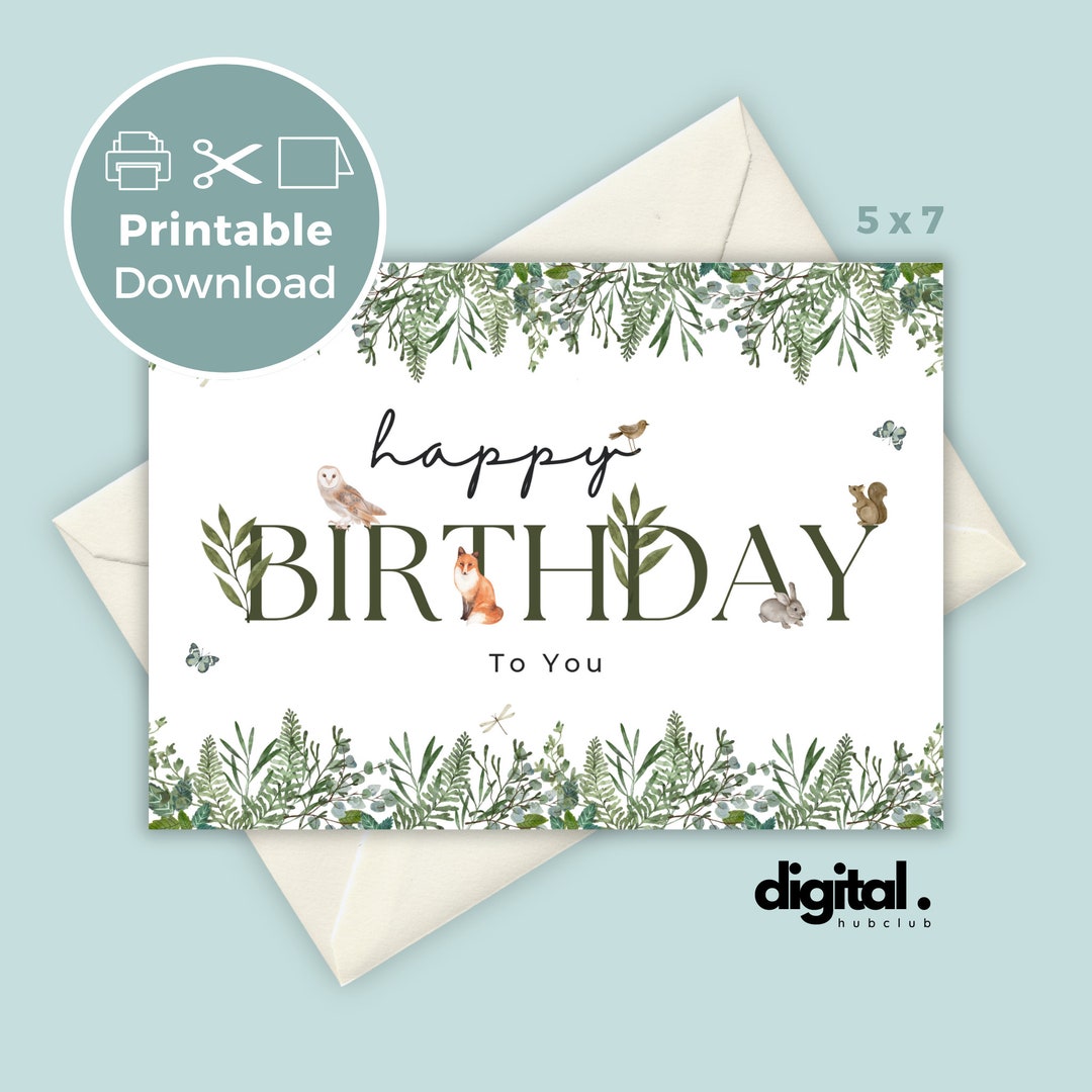Printable Birthday Card With Woodland Animals Birthday Card - Etsy