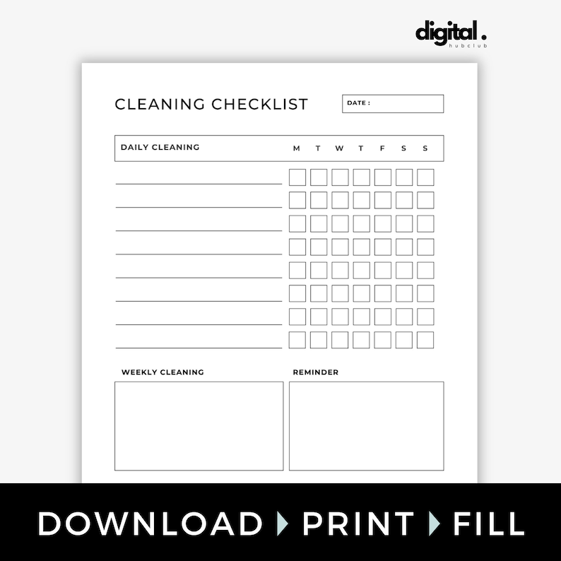 Cleaning Checklist Printable Cleaning Planner Household Chores Daily