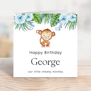 Cheeky Monkey Personalised Birthday Card, Printable for Kids, Custom Birthday Keepsake, Digital Download for Boys & Girls, EBC0001