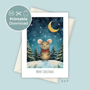 Carte de Noël imprimable 5 x 7 | de voeux mignonne de vacances de souris | Téléchargement numérique festif