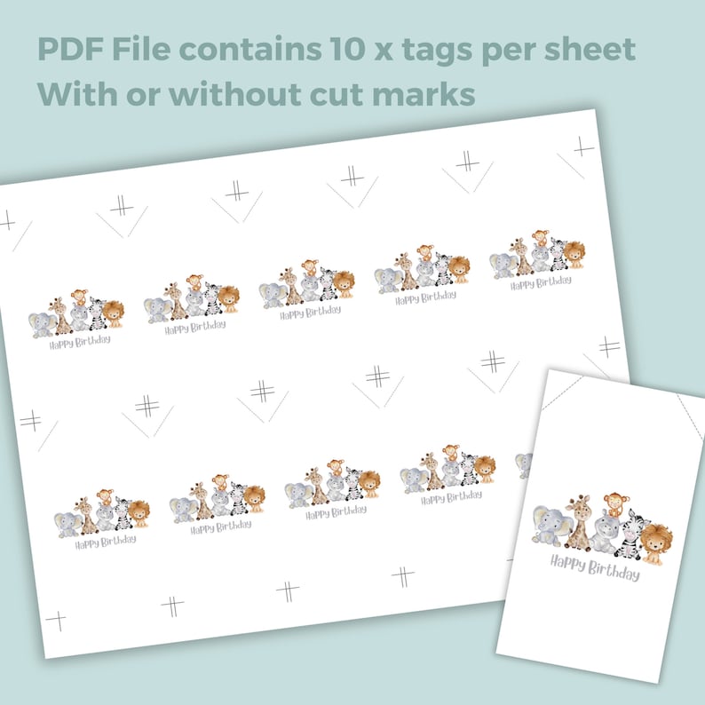 Printable Birthday Gift Tag With Jungle Animals, Cute Safari ...