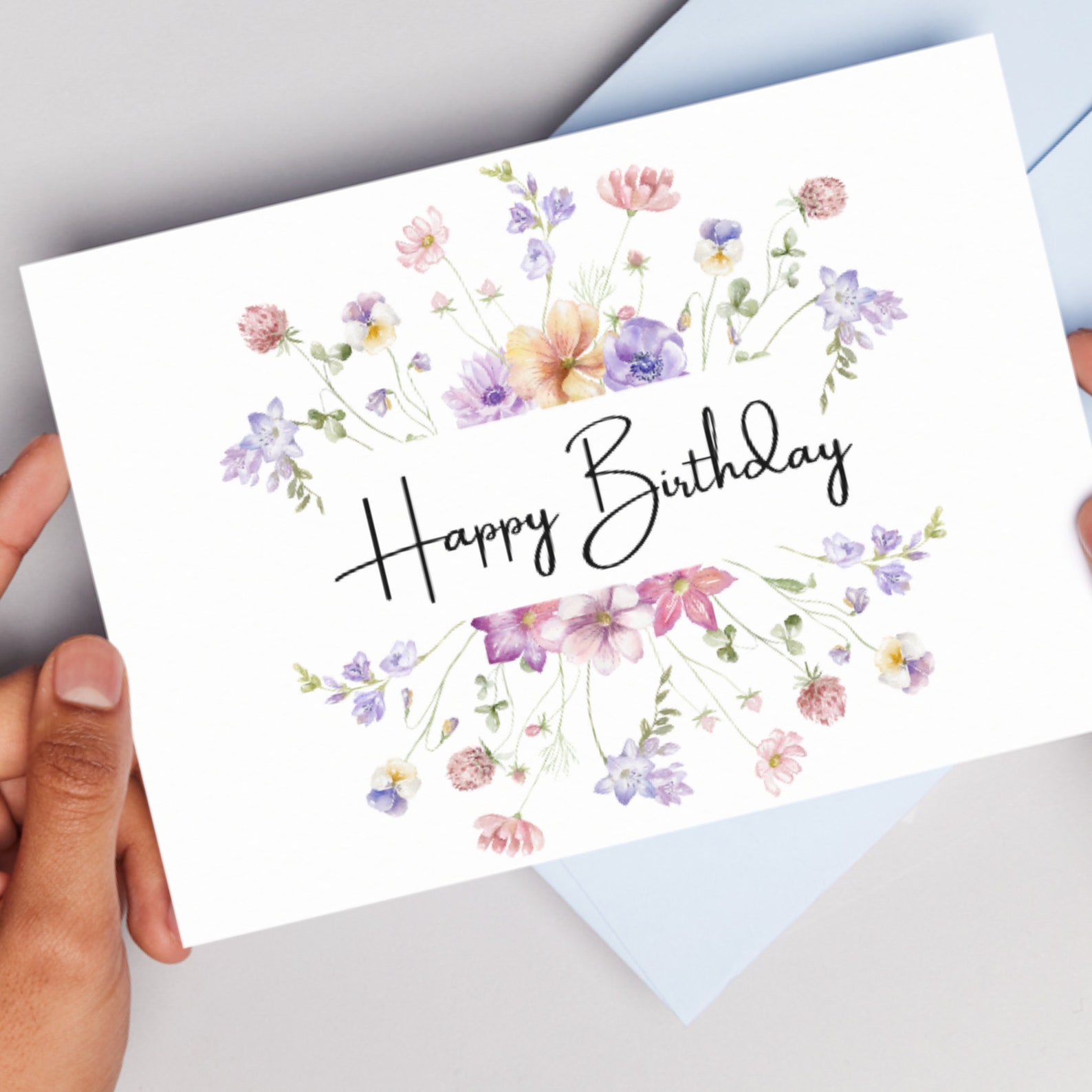 Printable Birthday Card With Flowers, Floral Birthday Card, Printable ...