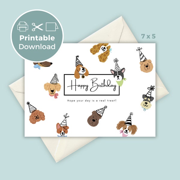 Birthday Card Printable, Cute Canine Greeting Card, Birthday Card for Dog Lovers, Digital Download