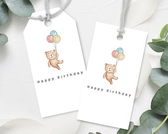 Printable Baby Bear Birthday Gift Tag Instant Download, Cute Teddy Favour Tag, Print at Home