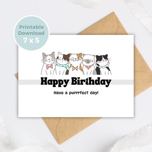 Cartão de aniversário de gato para impressão, cartão de aniversário perfeito para amantes de gatos, download digital BC0019