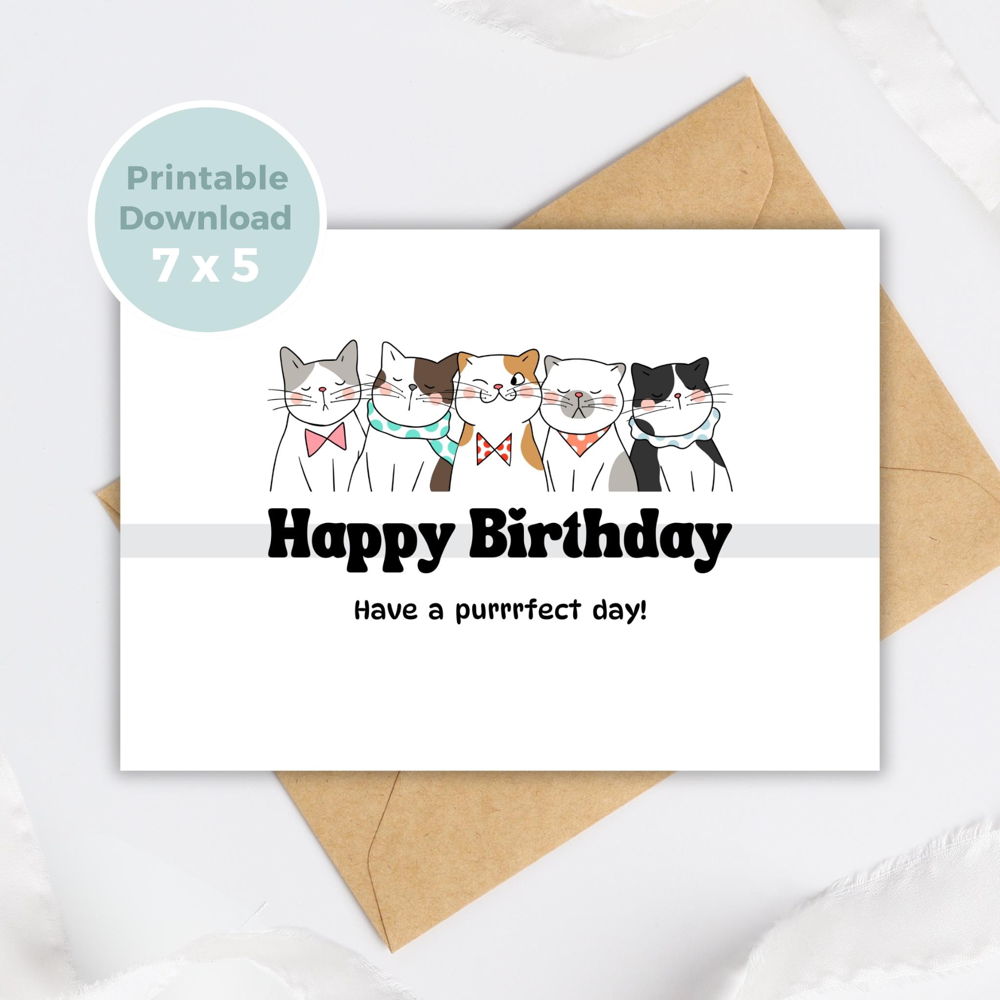 Printable Cat Birthday Card, Purrfect Birthday Greeting Card Cat Lover ...