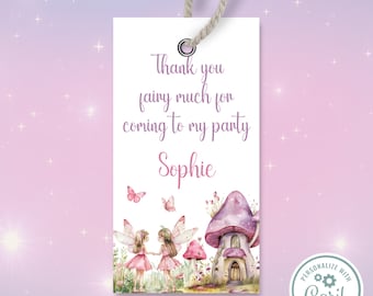 Etiqueta de agradecimiento de hada editable, etiqueta de regalo de fiesta de hadas, etiqueta de regalo de cumpleaños, jardín de hadas mágico, bosque encantado IN0048