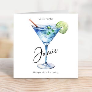 Tarjeta de cumpleaños personalizada con copa de cóctel, diseño de martini imprimible para su 18.º cumpleaños, tarjeta digital personalizada para él, EBC0010