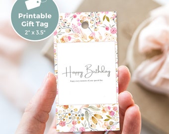 Printable Birthday Gift Tag with Floral Design, Print at Home, Instant Download BC0037