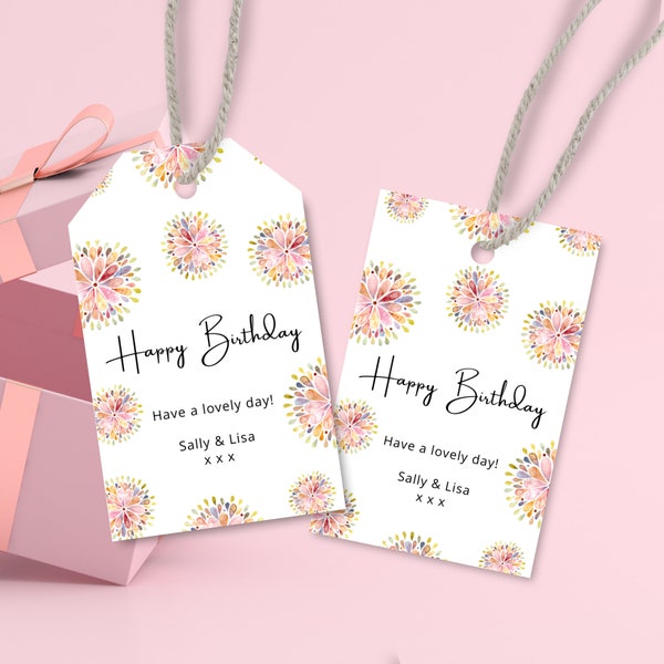 Birthday Gift Tags with Flowers, Editable Happy Birthday Floral Gift Tag Personalise and Print at Home