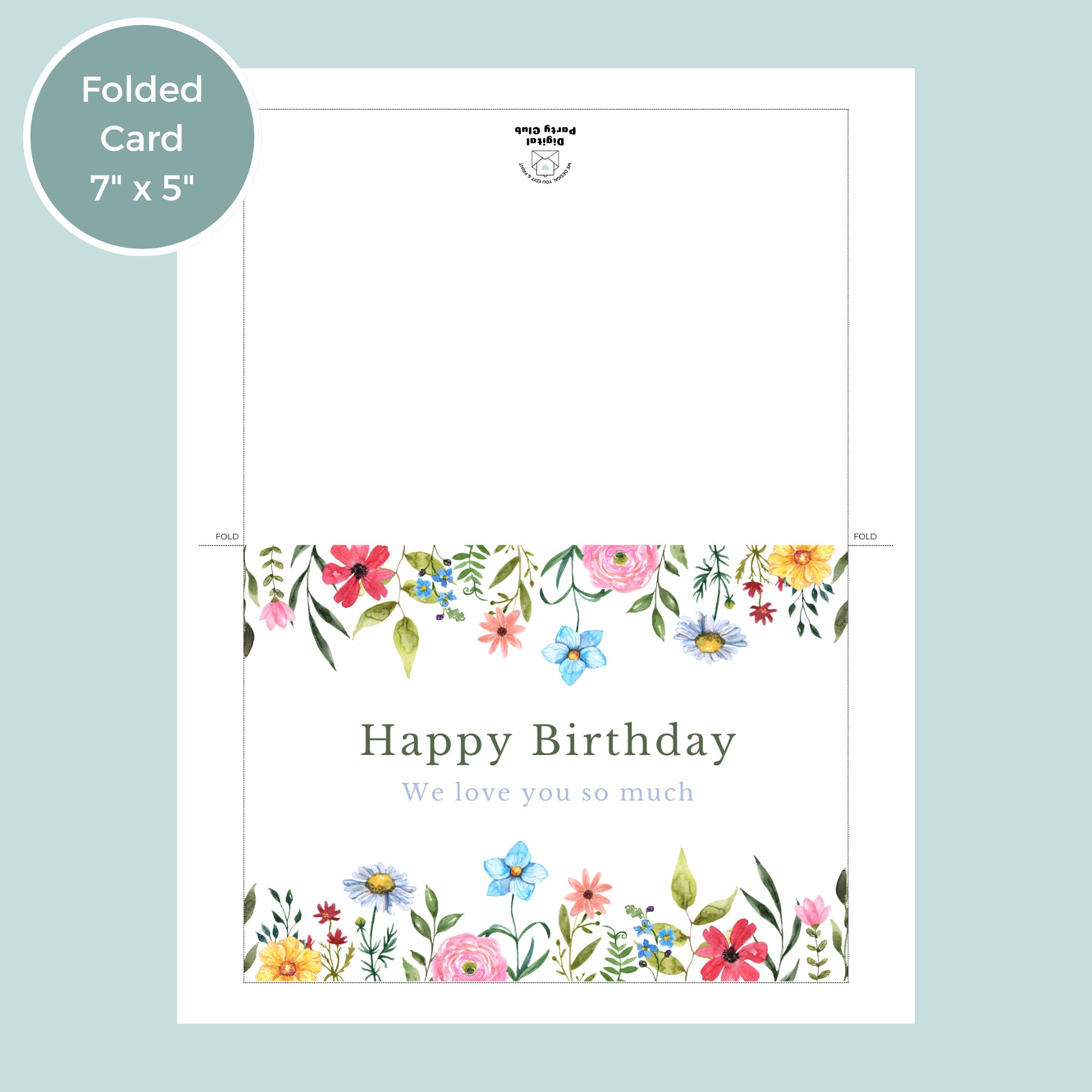 Printable Birthday Card With Flowers, Floral Birthday Card, Printable ...