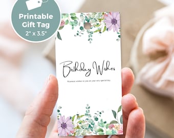 Birthday Gift Tag with Floral Design, Print at Home, Instant Download BC0029